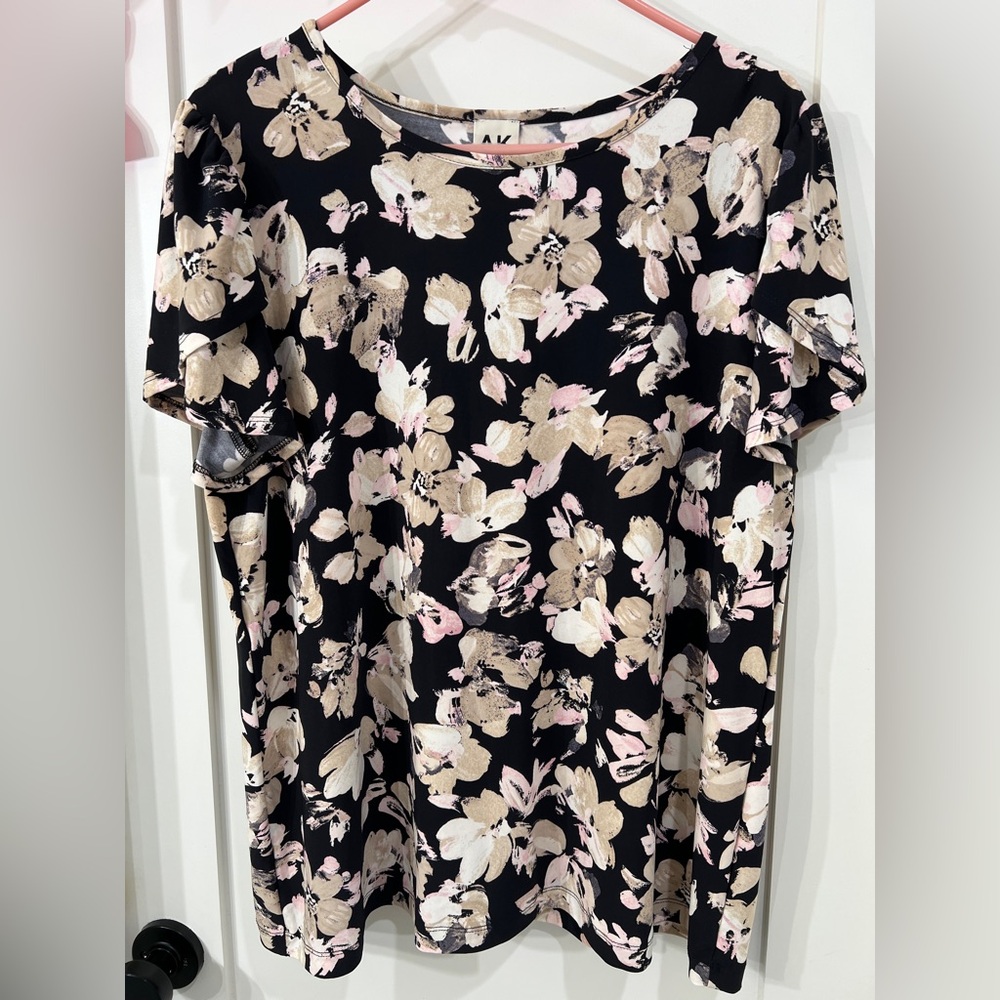 Anne Klein Black and Pink Floral Blouse